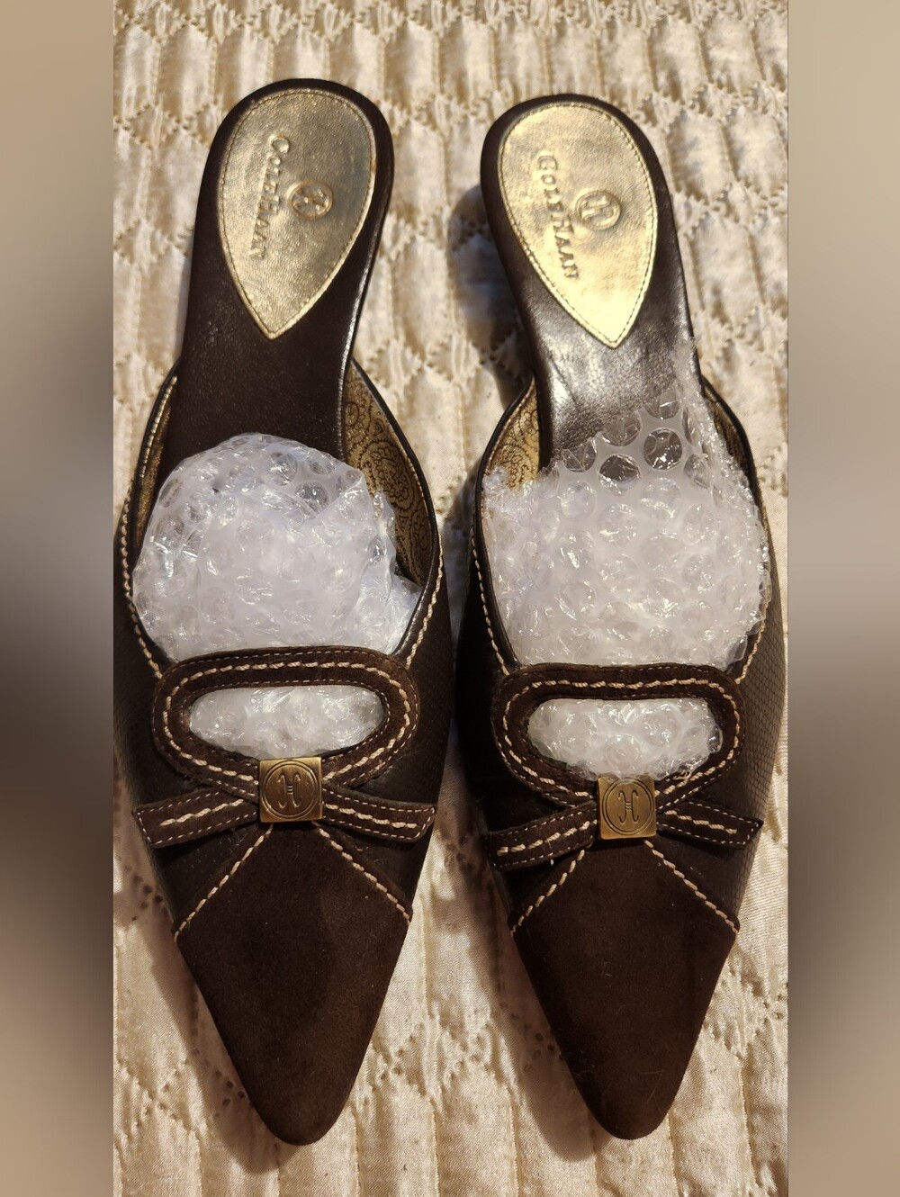 PRELOVED Cole Haan SIZE 9 Brown Pointed-Toe Slip-On Mules with Bow Accent